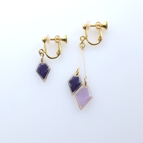 ひし形アシメ【美濃和紙のイヤリング/ピアス】深紫×藤色