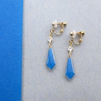 美濃和紙の変形ひし形イヤリング・ピアス｜凛とした和モダンスタイル｜青