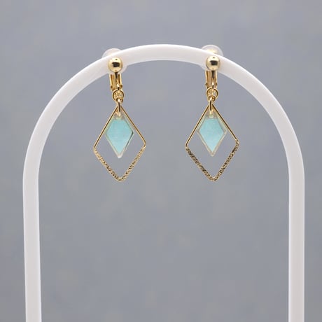 ひし形フープ｜美濃和紙のイヤリング・ピアス｜上品な和モダンスタイル｜ターコイズブルー