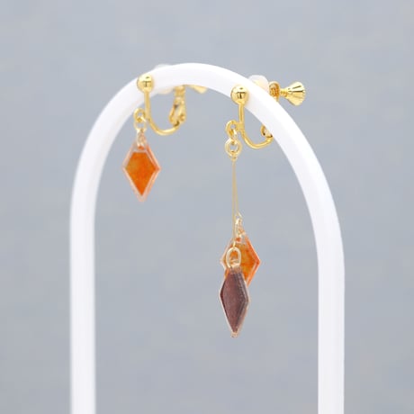 ひし形アシメ【美濃和紙のイヤリング/ピアス】オレンジ×茶色