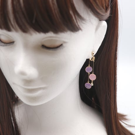 前後で揺れる水玉＊美濃和紙のイヤリング/ピアス＊ピンク×藤