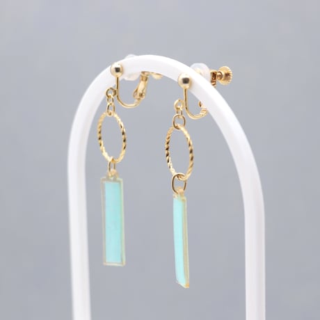 フープとスティック【美濃和紙のイヤリング/ピアス】ターコイズブルー