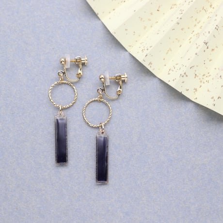 フープとスティック【美濃和紙のイヤリング/ピアス】深紫