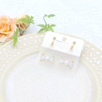 小さなリボン＊美濃和紙のイヤリング/ピアス＊ブルーグレー