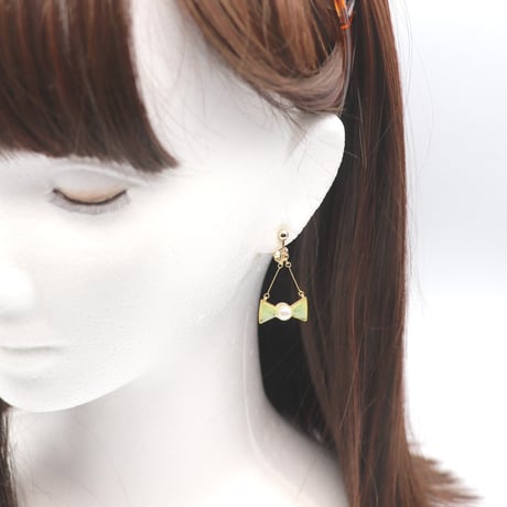 小さなリボン＊美濃和紙のイヤリング/ピアス＊黄色