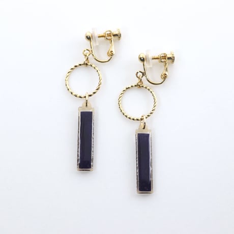 フープとスティック【美濃和紙のイヤリング/ピアス】深紫