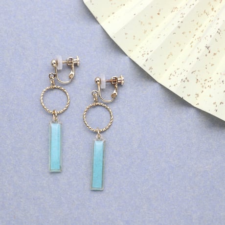 フープとスティック【美濃和紙のイヤリング/ピアス】ターコイズブルー