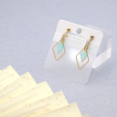 ひし形フープ｜美濃和紙のイヤリング・ピアス｜上品な和モダンスタイル｜ターコイズブルー