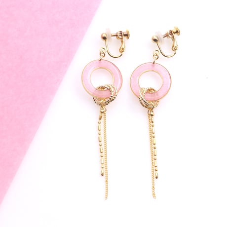 リースとチェーン【美濃和紙のイヤリング/ピアス】ピンク