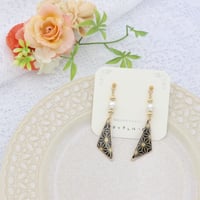 和柄三角とコットンパール＊美濃和紙のイヤリング/ピアス＊麻の葉