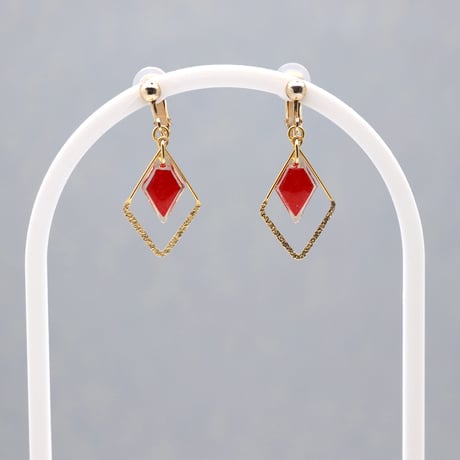 ひし形フープ｜美濃和紙のイヤリング・ピアス｜上品な和モダンスタイル｜赤