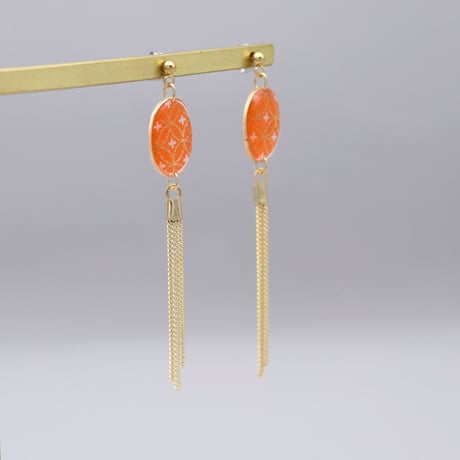 楕円とチェーンタッセル＊美濃和紙のイヤリング/ピアス＊七宝