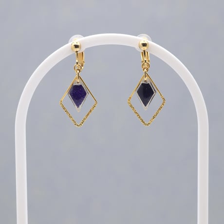 ひし形フープ｜美濃和紙のイヤリング・ピアス｜上品な和モダンスタイル｜深紫