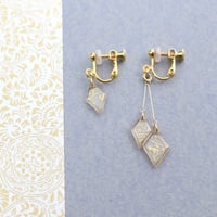 ひし形アシメ【美濃和紙のイヤリング/ピアス】金-蔦