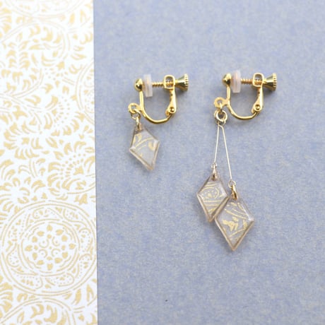 ひし形アシメ【美濃和紙のイヤリング/ピアス】金-蔦