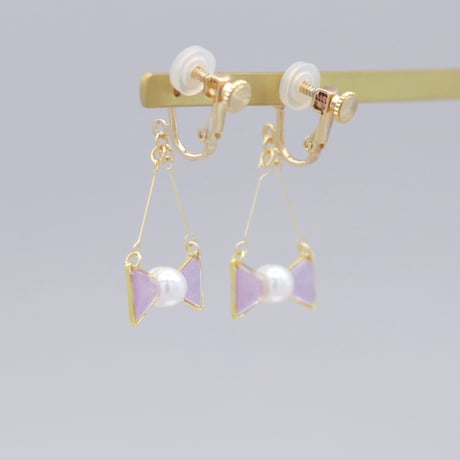 小さなリボン＊美濃和紙のイヤリング/ピアス＊藤色