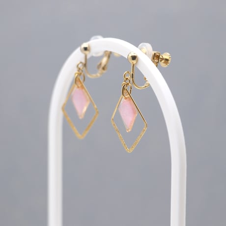 ひし形フープ【美濃和紙のイヤリング/ピアス】ピンク