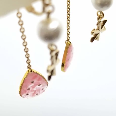 和紙のイヤリング/ピアス＊ドロップ＊雪チャーム＊コットンパール /ピンク