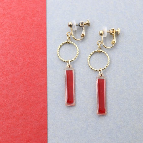 フープとスティック【美濃和紙のイヤリング/ピアス】赤