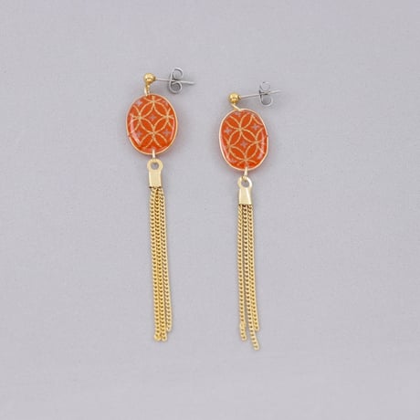 楕円とチェーンタッセル＊美濃和紙のイヤリング/ピアス＊七宝