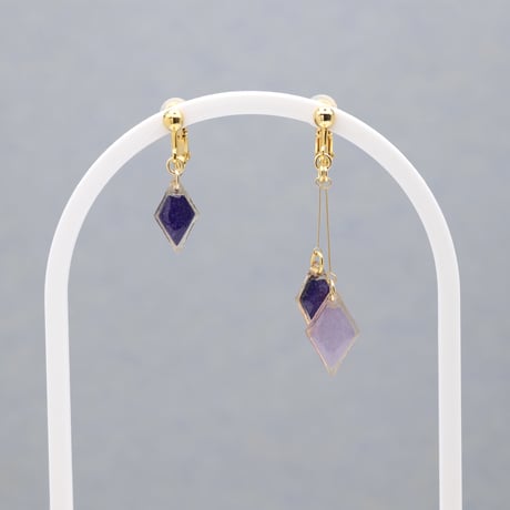 ひし形アシメ【美濃和紙のイヤリング/ピアス】深紫×藤色