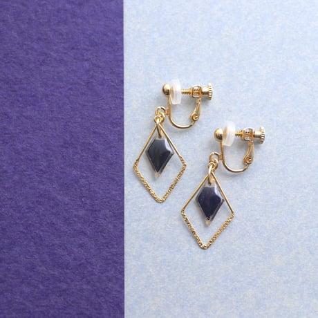 ひし形フープ｜美濃和紙のイヤリング・ピアス｜上品な和モダンスタイル｜深紫