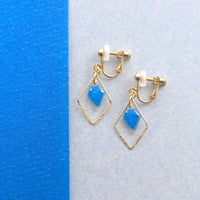 ひし形フープ｜美濃和紙のイヤリング・ピアス｜上品な和モダンスタイル｜青