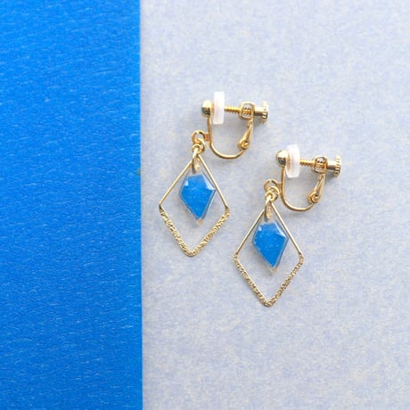 ひし形フープ｜美濃和紙のイヤリング・ピアス｜上品な和モダンスタイル｜青