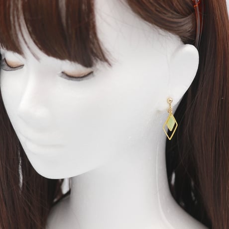 和紙のイヤリング/ピアス＊ダイヤ＊ダイヤフープ/薄黄色