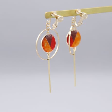 丸とフープ＊美濃和紙のイヤリング/ピアス＊オレンジ
