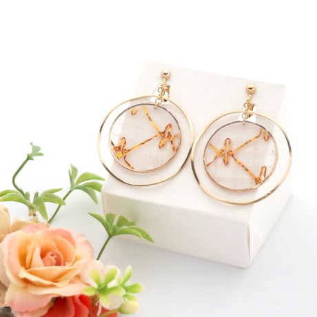 大きめ丸とフープ＊美濃和紙のイヤリング/ピアス