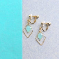 ひし形フープ【美濃和紙のイヤリング/ピアス】ターコイズブルー
