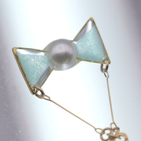 小さなリボン＊美濃和紙のイヤリング/ピアス＊ターコイズブルー