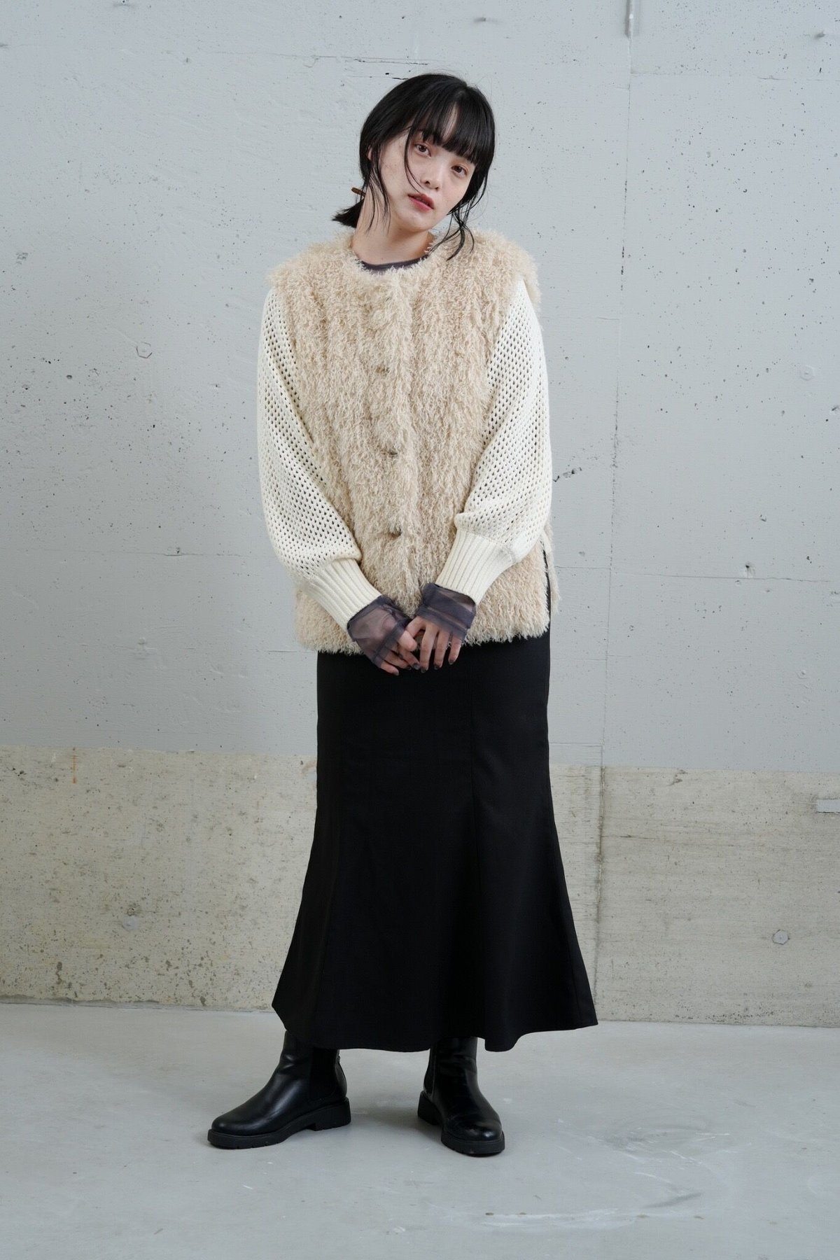 キャロウェイ キルティングワンピース ファー フード 2way ブラック