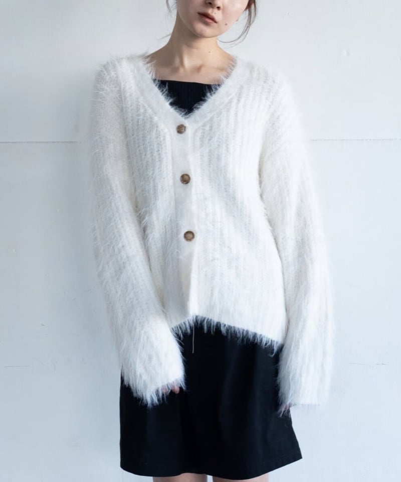YONFAルーズシャギーカーディガンホワイト