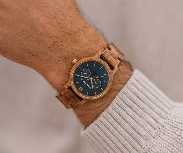 【即日配送】WOODWATCH アナログ腕時計 ブルー/ブラウン woodwatch(ウッドウォッチ)ブランド クラシックブルー ギフト