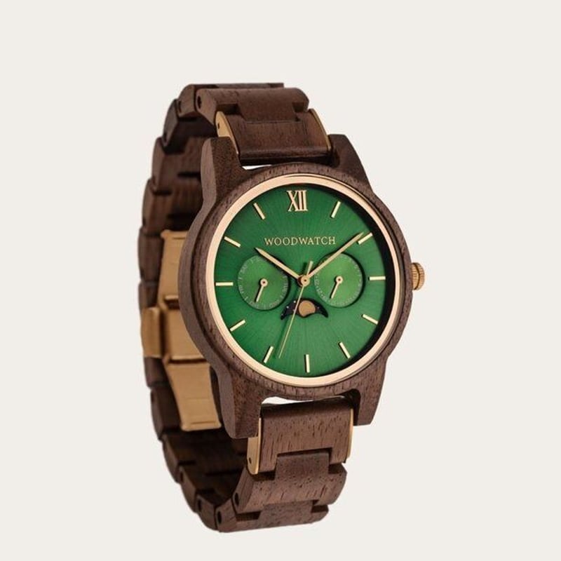 木製アナログ腕時計 緑 woodwatch(ウッドウォッチ)ブランド ナチュラルグリーンギフトセット