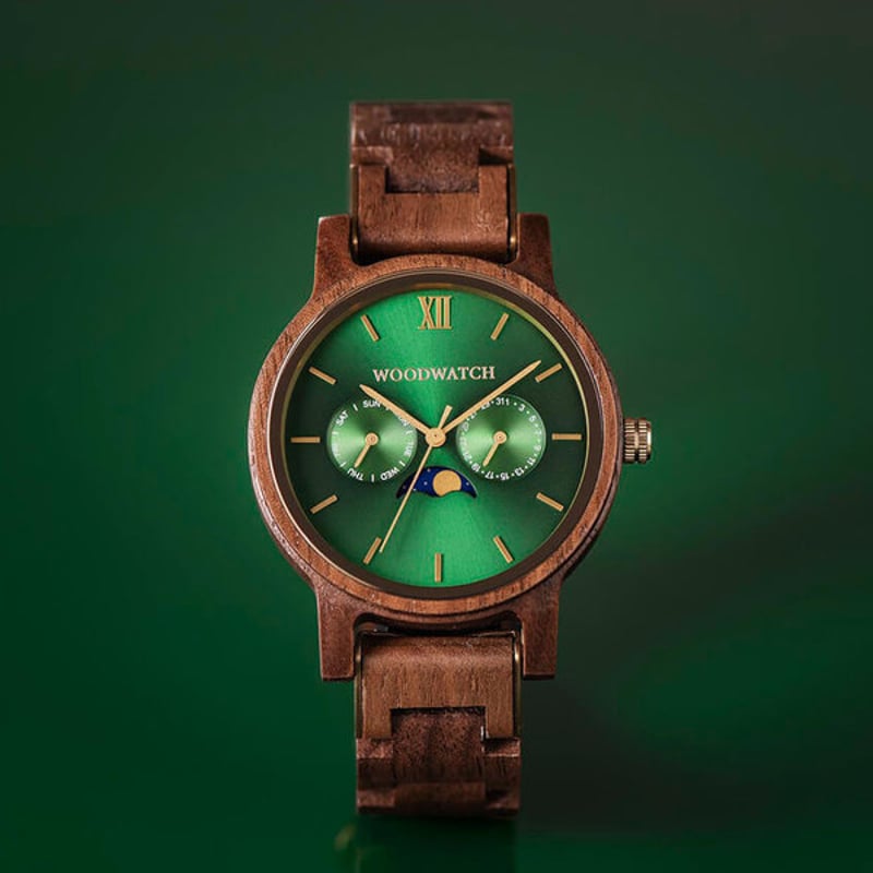 ハンドメイド 緑色 木製 腕時計 ハンドメイド 緑色 木製 腕時計