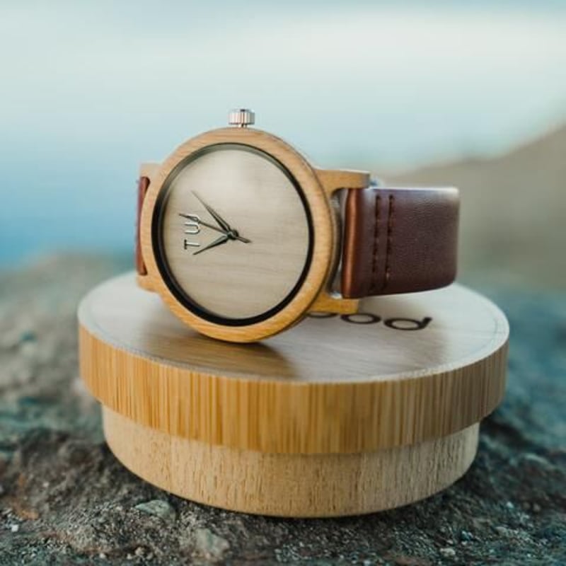 腕時計TruWood ミニマル木製腕時計 竹とレザーストラップ レディース