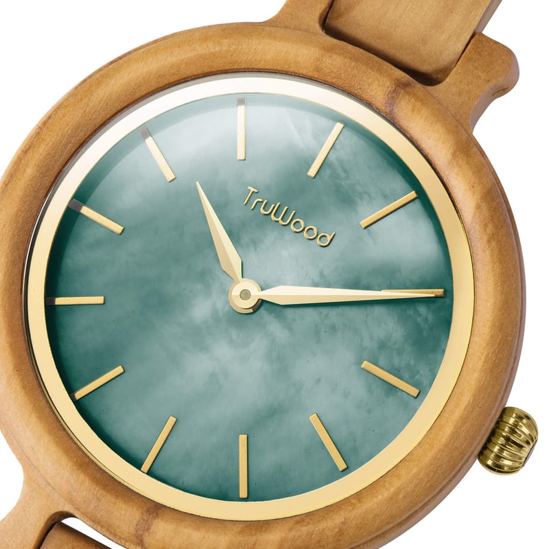 TruWood ミニマル木製腕時計 竹とレザーストラップ レディース TruWood(トゥルーウッド)ブランド リーフグリーンギフトセット | 木製