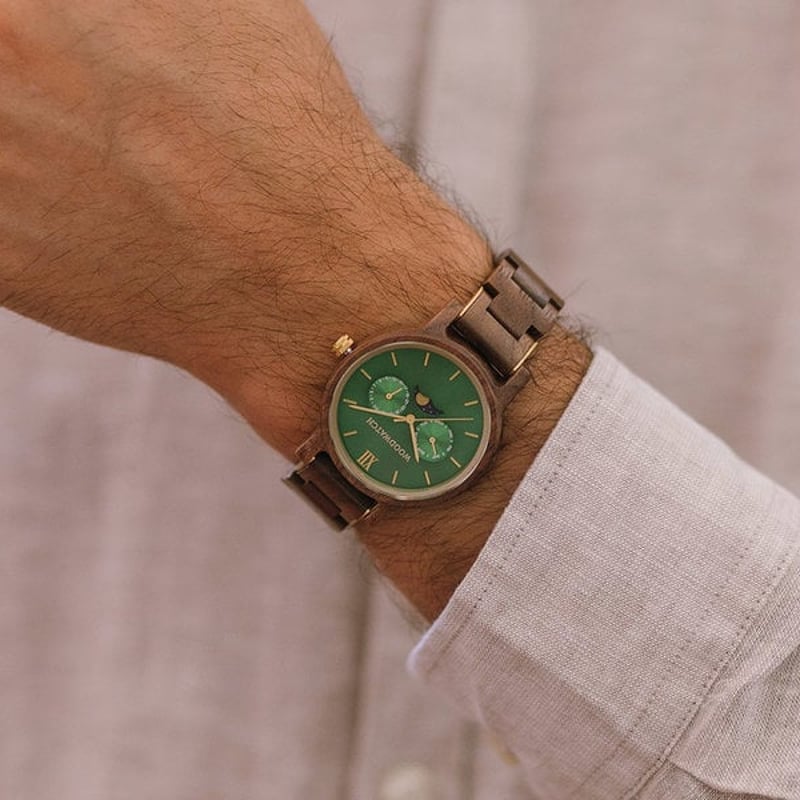 ハンドメイド 緑色 木製 腕時計 woodwatch(ウッドウォッチ)ブランド ナチュラルグリーンギフトセット