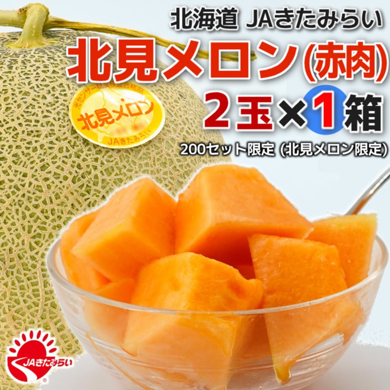 みやちゃん　メロメロン濃い目２本&新発売アオーイ２本 JAきたみらい「北見メロン(赤肉) 」2玉×1箱【北海道 JAきたみらい