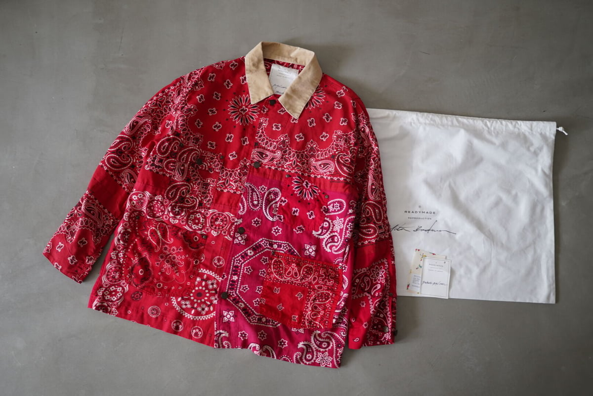 READY MADE レディメイド 21SS BANDANA BURN COAT コーデュロイカラー バンダナ 長袖シャツ ジャケット レッド RE-CO-RE-00-00-112