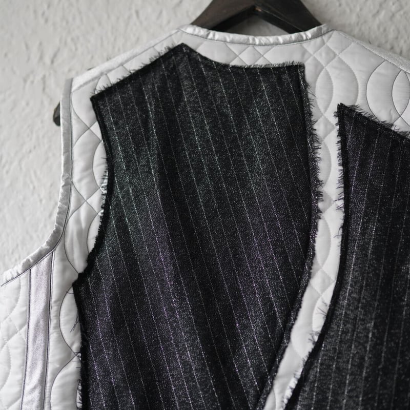 21AW キルティンググリッターストライプベスト ジレ / sulvam(サルバム  