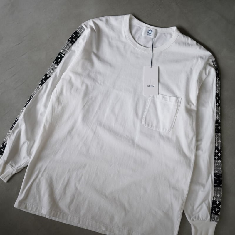 19SS 刺し子切替ロングスリーブTシャツ ホワイト / KUON(クオン) | D