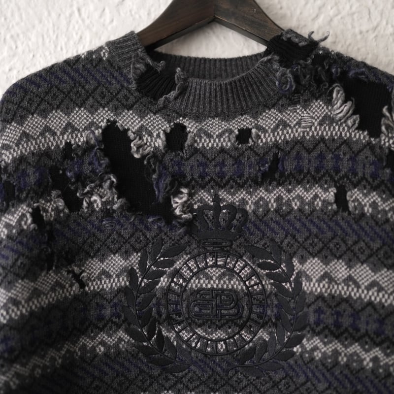 BALENCIAGA 21AW デストロイダメージロゴニットセーター BALENCIAGA 21AW デストロイダメージロゴニットセーター