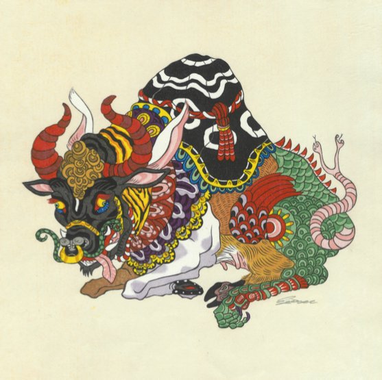 オリジナル木版画☆子牛 楽天市場】徳力富吉郎 tkr-g-002 木版画「禅十牛図 (小)」タトウ