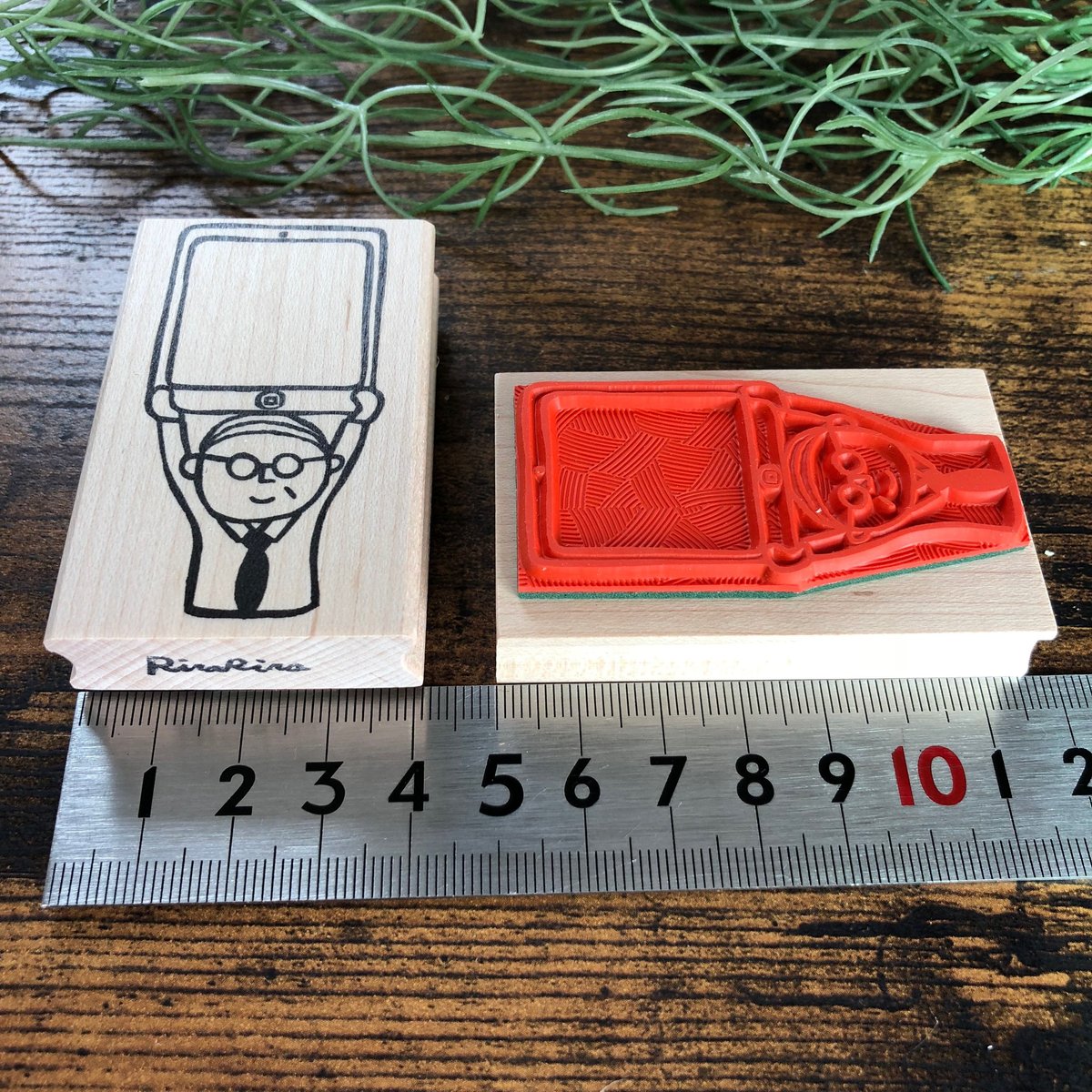 めがねおじさんの携帯メモ＊40㎜x65㎜＊ラバースタンプ＊R042