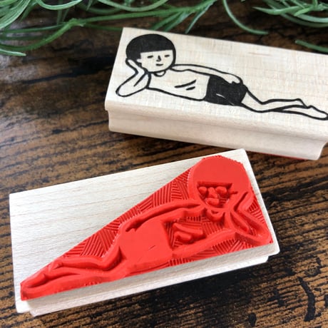 【まもるくんの寝ころび】デザインはんこ26x55mm_R032