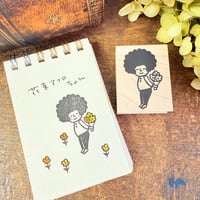 【アフロちゃんの花束】デザインはんこ30x40mm_R1046